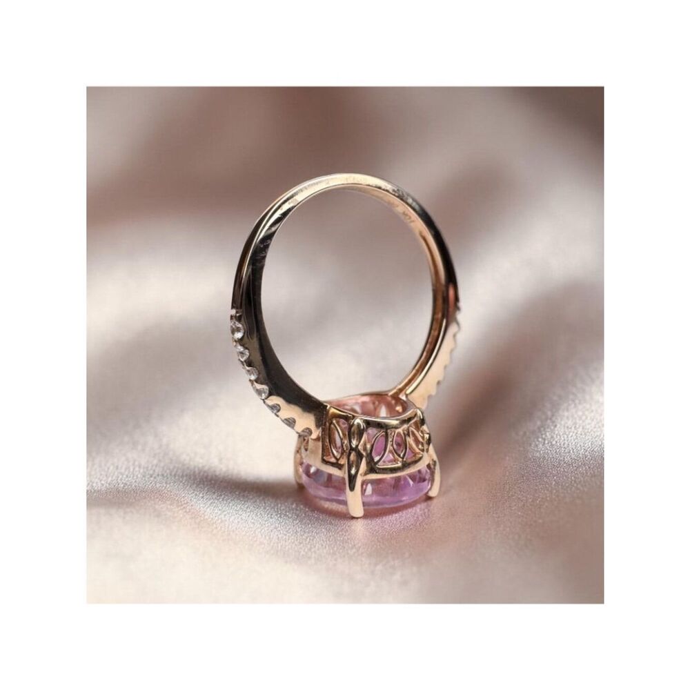10K Rose Gold Large 5.6CT Pink Sapphire Ring - Size 6 -Pave Wedding Band -3.2g - Picture 10 of 15